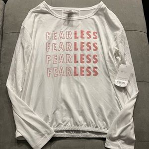 Teen long sleeve top in white quick dry material light weight xersion brand